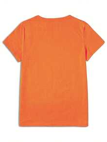 Chic 'Nana' Letter Print Tee - Effortless Style, Comfy Crew Neck, Short Sleeve - Versatile Women's Top For Casual Outings And Everyday Wear - 橘色 - 查看 2