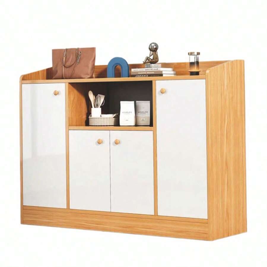 Mueble organizador de cocina moderno minimalista 110cm | Multiusos: almacenaje de utensilios de cocina + bufé de servicio + estante abierto para libros de recetas | Funciona en cocina, pasillo o esquina de comedor | Versátil y adaptado a espacios reducidos - color roble - Ver 1