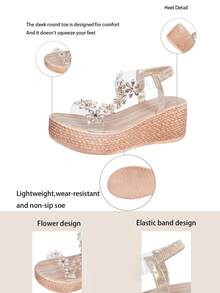 Women's Lightweight & Comfortable Minimalist Open Toe Platform Wedge Sandals With Metallic Decoration, Suitable For Summer Outdoor