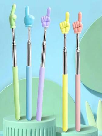 5pcs Retractable Stainless Steel Reading Pointer, Reading Pointer Teaching Aid, Teacher/Parent Teaching Stick, Office/School/Drawing/Marker Pen, Stationery Teaching Tool, School/Home Teaching Supplies (Random Color)