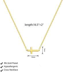 Cross Necklace For Women, Dainty 18K Gold Plated/Sterling Silver Small Cross Pendant Necklace Simple Gold Cross Necklaces For Women  Faith Jewelry Gift2025 - 橫向交叉金 - 查看 8