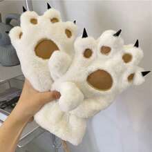 1 Pair Colorblock Bear Paw Design Gloves, Thermal Lined Warm Scarf Gloves, Windproof Outdoor Gloves For Students, Couples, Casual Wear In Autumn/Winter