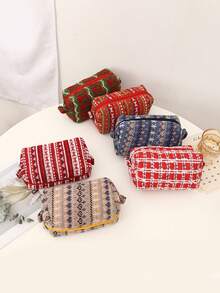 1 Stück Weihnachts-Themen Make-up Tasche, kreatives Weihnachts-Design in Rot, Blau, Grün und anderen Farben, geeignet für die tägliche Kosmetikaufbewahrung von Mädchen, Reiseaccessoires - modische tragbare Aufbewahrungsutensilien