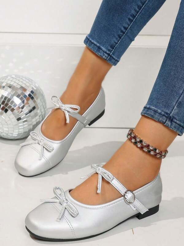 2025 Spring New Mary Jane Shoes For Women, Cute Versatile Slip-On Loafers With Bow Decor