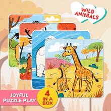 beartale 4 件/盒儿童动物拼图，耐用纸张，亲子野生动物主题拼图套装，幼儿早教玩具，趣味形状配对游戏，学龄前活动，儿童拼图书籍，拼图形状，课堂用品，学校文具，返校礼物，儿童生日礼物， - 彩色 - 查看 2