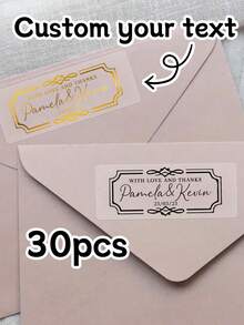 30-300Pcs Custom Wedding Stickers,Personalize Name Label Stickers,Customizable Text Transparent Stickers,Customized Thank You Stickers,Wedding Favor Stickers,Gold Stamping Rectangle,Bride And Groom,Birthday Gifts,Anniversary,Christmas,Bridesmaids,Invitations,Gift Box,Men,Women,Sisters,Unique Gifts
