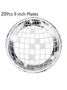 Pink Silver Disco Ball Disposable Tableware Set - 10/20Pcs Plates, 9oz Cups & Napkins For Birthday, Wedding & Dance Party Decor