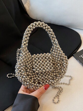 1pc Handmade Beaded Bag, New Luxury High-Quality Handcrafted Beaded Mini Bag, Shiny Handbag For Party, Autumn/Winter