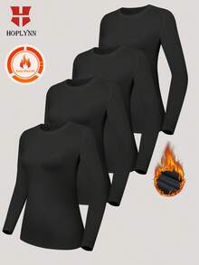 HOPLYNN 4-Pack Women Sports Basic Layer Performance Milk Silk Fleece Warm Long-Sleeved T-Shirt - màu đen - Xem 1