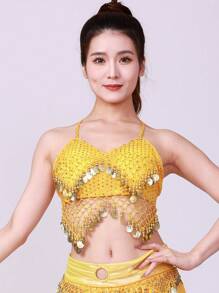 2pcs Chiffon Belly Dance Outfit Set - Chiffon Top And Harem Pants, Or 1pc Chiffon Top (With Non-Removable Padded Bust) And Coin Decorated Costume, Suitable For Female Performers