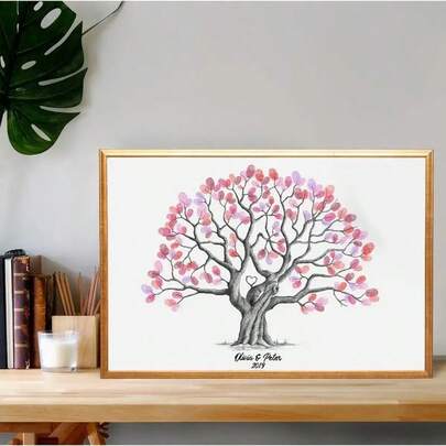 1 pièce Arbre à empreintes digitales DIY créatif, arbre de signature d'empreintes digitales personnalisé pour mariage, fête d'entreprise, réunion annuelle, ajoutez de l'amusement, peinture décorative, salon, chambre à coucher, affiche décorative, commémorative, canevas, arbre d'empreintes digitales sans cadre, téléchargement instantané, imprimable, mariage, livre d'or, anniversaire, amitié, image en forme d'arbre, carte, étiquette-cadeau, décoration d'intérieur