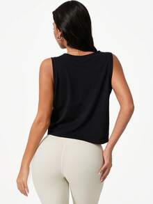 Leorrey 1pc Women's Fashion Round Neck Sleeveless Loose Cover-Up Soft Comfortable Sports Tank Top - Black - View 4