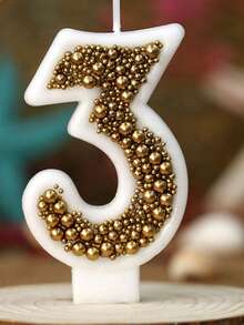 1 pieza Vela con número de cumpleaños, cuentas doradas, vela decorativa para pastel de cumpleaños, vela decorativa con brillo para celebración de aniversario - Multicolor - Ver 14