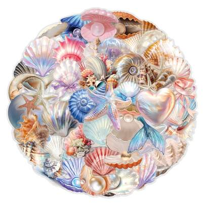 60pcs Transparent Ocean Stickers, Including Shell Stickers, Pearl Stickers, Beach Stickers, Made Of PET Material, Waterproof, Suitable For Water Bottles, Computers, Laptops, Phones, Luggage, Notebooks, Refrigerators, Etc.