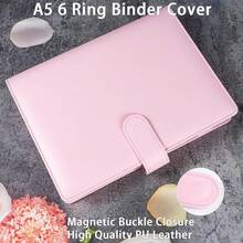 A5 PU Leather Binder Cover With Magnetic Buckle Closure, 6 Ring Personal Notebook For Organizing Planner Refill Pages, Photo Card Sleeves, Multi-Functional Card Collector-826103 - 粉色 - 查看 3