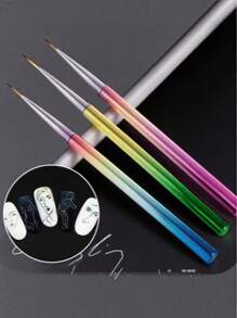 Set de 3 piezas, cepillo de uñas de varilla metálica de colores, bolígrafo estiramiento, bolígrafo de pintura, bolígrafo de estiramiento fino, bolígrafo de gancho de flor, suministros para uñas, accesorios para uñas, herramientas para uñas