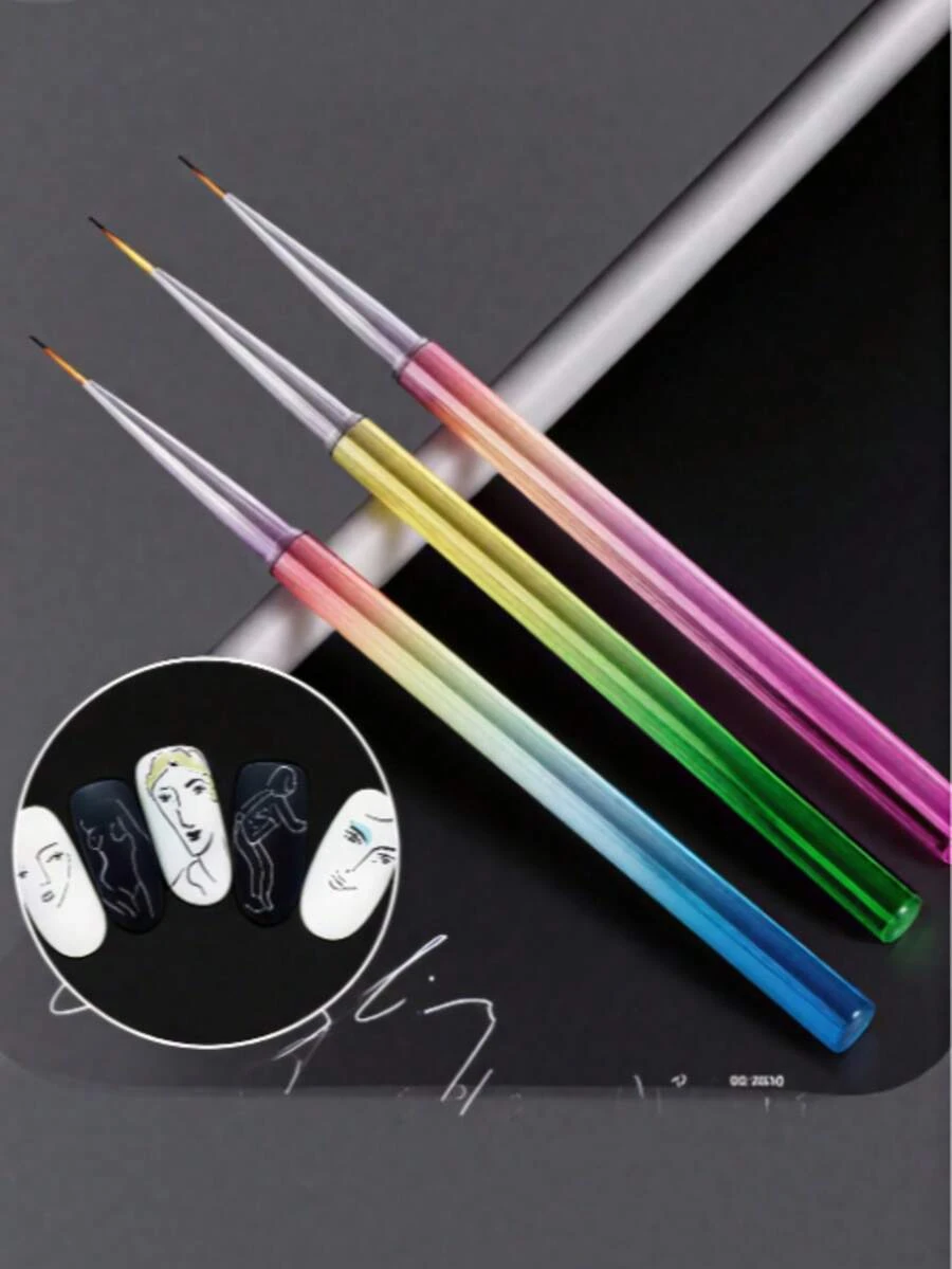 Set de 3 piezas, cepillo de uñas de varilla metálica de colores, bolígrafo estiramiento, bolígrafo de pintura, bolígrafo de estiramiento fino, bolígrafo de gancho de flor, suministros para uñas, accesorios para uñas, herramientas para uñas