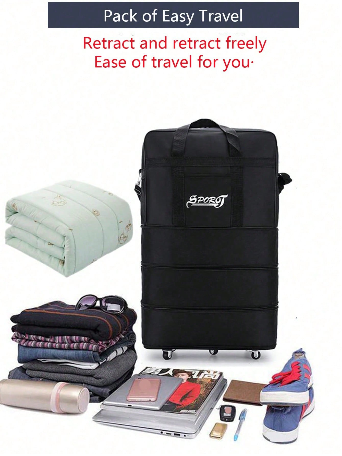 1 حقيبة سفر كبيرة السعة قابلة للطي ومقاومة للماء،...