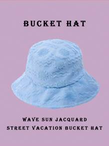 1pc Polyester Casual Street Style Sun Wave Pattern Bucket Hat, Suitable For Spring, Summer, Autumn And Winter Winter Outfits - Baby Blue - View 3