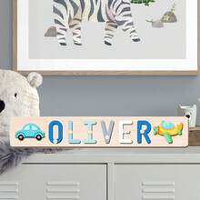 [Customized Puzzle] 1pc Personalized Name Puzzle, Wooden Name Puzzle, Automotive Style, Suitable For Christening, Birthday, Christmas, New Year Gifts, Supporting Only English Letters, Exquisite 1st Birthday Gift For Boys And Girls - Multicolor - View 8