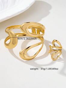 1 pieza Brazalete con diseño geométrico exagerado, estilo europeo y americano - Amarillo Oro - Ver 5