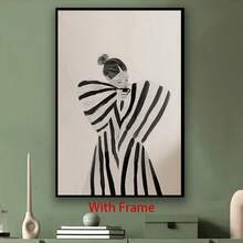 1 件带框帆布墙画 - 现代黑白条纹女人插图，适合客厅、卧室、办公室或餐厅的室内/室外装饰，完美的生日或节日礼物，墙壁艺术装饰 - 彩色 - 查看 14