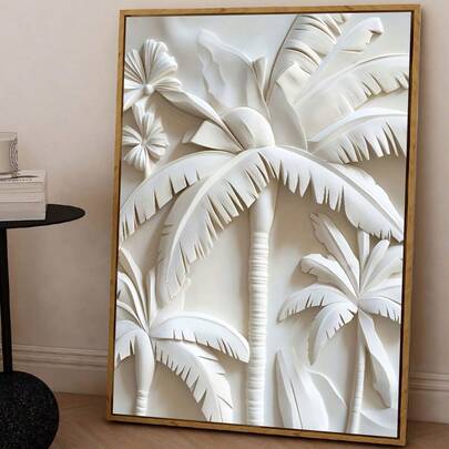 1 adet/Set Soyut Beyaz Tropikal Palmiye Ağacı Kanvas Duvar Tablosu, Beyaz Kabartmalı Palmiye Ağacı ve Yaprak Deseni, Yatak Odası, Oturma Odası, Ofis veya Mutfak Dekorasyonu İçin Uygun, Tropikal Bir Atmosfer Yaratıyor, Çerçeve Dahil Değildir