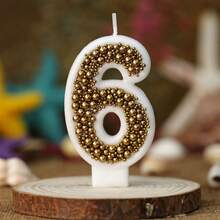 1 pieza Vela con número de cumpleaños, cuentas doradas, vela decorativa para pastel de cumpleaños, vela decorativa con brillo para celebración de aniversario - Multicolor - Ver 6