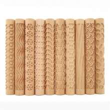 Rodillo con textura de madera, arte de cerámica, varilla en relieve, patrón de flores, rollo de barro, alivio, herramienta artesanal de arcilla - J - Ver 1