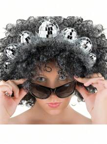 1pc Disco Ball Headbands Silver Disco Costume Headpieces 70s Vintage Headbands For Women Birthday Party Accessory Halloween Cosplay Party Supplies For Women, Ideal As High-End Holiday Gift Halloween Accessories