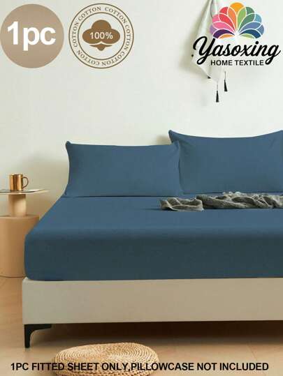 1pc Solid Light Blue Fitted Sheet, Mattress Protector, Soft & Breathable, Fits Twin, Full, Queen, King Size Beds, Deep Pocket Design Up To 11.8 Inches, Dorm Bedding, Back To School Bedding