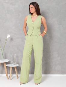 Women's Vest And Tailored Trousers Set - 綠色 - 查看 1