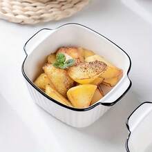 小型迷你烤盘套装，带手柄的方形烤盘，适用于烤箱、微波炉和洗碗机的陶瓷烤盘 - 彩色 - 查看 6