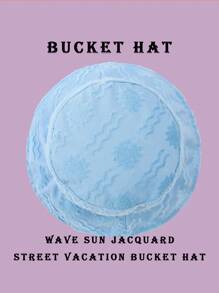 1pc Polyester Casual Street Style Sun Wave Pattern Bucket Hat, Suitable For Spring, Summer, Autumn And Winter Winter Outfits - Baby Blue - View 4