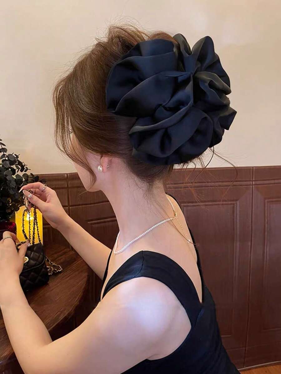 1pc Mesh Bow Hair Claw Clip, Sweet For Daily Wear Hair Accessories Autumn Accessories Fall Winter Flower Hair Clip For Vacation Outfits Woman - Black - View 1