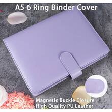 A5 PU Leather Binder Cover With Magnetic Buckle Closure, 6 Ring Personal Notebook For Organizing Planner Refill Pages, Photo Card Sleeves, Multi-Functional Card Collector-826103 - Purple - View 3