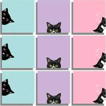 3/6/9/18张装黑色猫咪便签套装，粉色自粘便签本，可爱便签，超强粘性便签卡，送给爱猫人士的礼物，教师办公及学校用品，3x3英寸