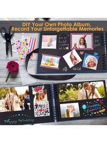 圣诞节DIY相册套装，含80页黑色内页、照片胶贴，DIY礼物，婴儿剪贴簿套装，家庭、周年纪念、生日、情人节、婚礼相册，包含贴纸，毕业礼物，家居装饰，新年礼物 - 彩色 - 查看 7