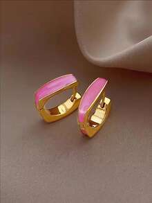 1 Pair Minimalist Chic Everyday Versatile Suitable For Gatherings Luxury Geometric Fashion Hoop Earrings For Women - Pink - View 6