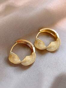 Set de 5 pares de pendientes de aro de lujo de aleación minimalista francés de moda y único para mujeres - Amarillo Oro - Ver 7