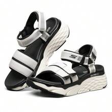 Skechers 夏季女鞋耐磨透氣鬆糕底休閒沙灘涼鞋 - 黑與白 - 查看 1