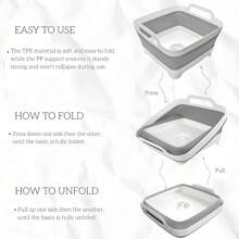 Collapsible Wash Basin 9L, Foldable Dish Tub With Drain Plug, Portable Collapsible Dish Basin, Camping Sink For Washing Dishes, Laundry & Kitchen Use,Gray