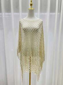 1 pieza Cárdigan tipo alas de murciélago delgado, con decoración de flecos calados, protección solar talla grande para cubrir vestidos de verano - Multicolor - Ver 26