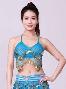 2pcs Chiffon Belly Dance Outfit Set - Chiffon Top And Harem Pants, Or 1pc Chiffon Top (With Non-Removable Padded Bust) And Coin Decorated Costume, Suitable For Female Performers