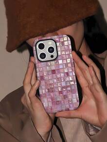 Pink Glass Tile Mosaic Element-Design Phone Case, Suitable For IPhone Models 16, 15, 14 Pro Max, 13, 12, 11, XR, XS Plus Phone Cases, Made Of TPU Silicone Material, Providing Shock And Drop Protection, With Drop Protection Function, And Has A Very Good Hand Feel. It Is The Most Suitable Gift For Family, Friends, And Loved Ones. - trắng - Xem 5