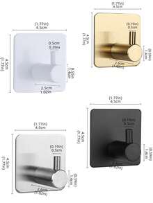 1pc Adhesive Hooks Heavy Duty Wall Hooks Waterproof Stainless Steel Hooks For Hanging Coat, Hat,Towel Robe Hook Rack Wall Mount- Bathroom And Bedroom