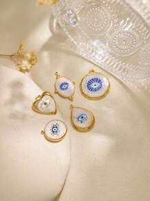 1pc/Pack 304 Stainless Steel Multi-Shape Mother Of Pearl Demon Eye Fashionable Pendant Accessories - Gold - View 6