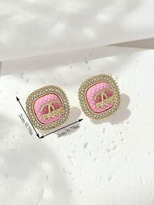 LADYCOCO 2 件时尚水晶字母耳环，适合女士，奢华优雅个性化耳环，2025 年新品 - 金色+粉紅色 - 查看 5