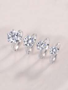 1/2/3/5 Carat Moissanite Diamond Ring, 925 Sterling Silver Women's Wedding Band, Suitable For Banquet, Party, Official Occasions, Festivals, Valentine's Day, Engagement, Wedding, Anniversary, Birthday Gift, With Certificate - Silver - View 9