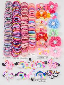 181件套女孩水钻花朵发夹、弹力发圈、发绳、蝴蝶结发带、时尚发饰，适合日常使用，礼品 - 彩色 - 查看 6
